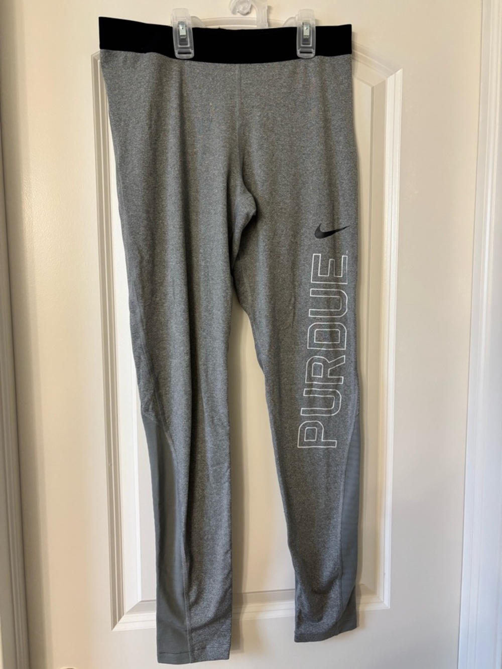 Nike Gray Leggings with Black Waistband and Purdue Logo